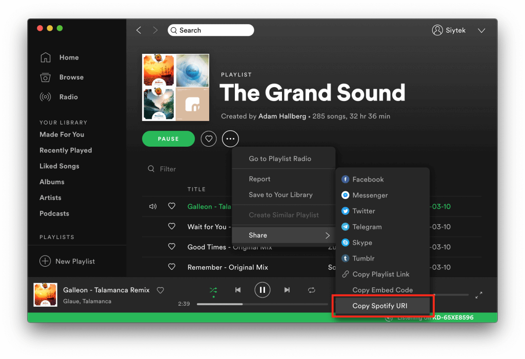 How to get spotify URI